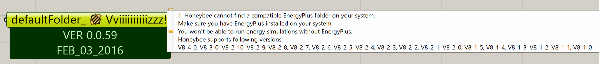 Error message - incompatible version of EnergyPlus with Honeybee