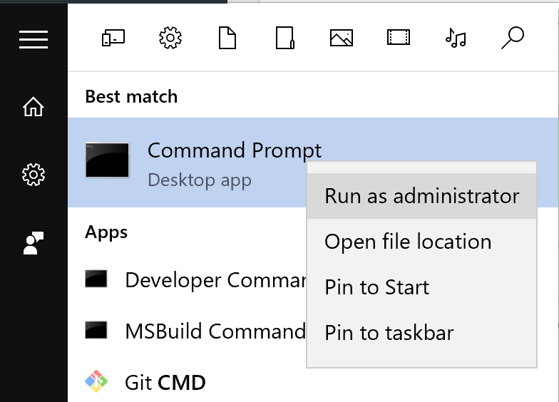 command prompt run as administrator from start menu