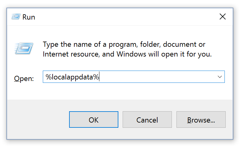 windows run dialog localappdata