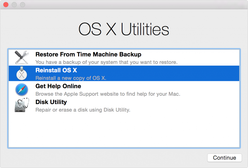 OS X utilities reinstall OS X
